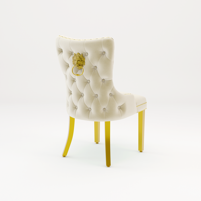 Pair of Victoria Cream Velvet Lion knocker Dining Chairs