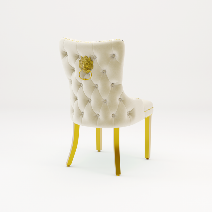 Pair of Victoria Cream Velvet Lion knocker Dining Chairs