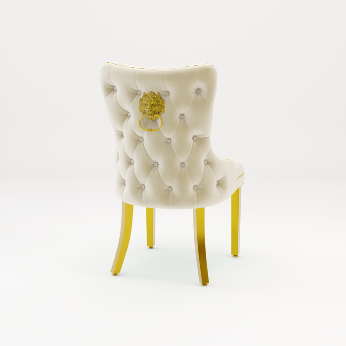 Pair of Victoria Cream Velvet Lion knocker Dining Chairs