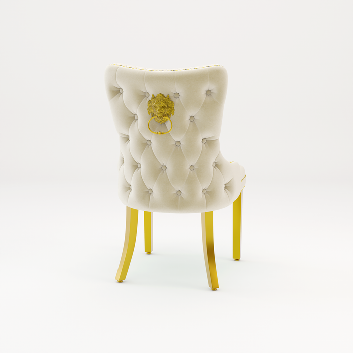 Pair of Victoria Cream Velvet Lion knocker Dining Chairs