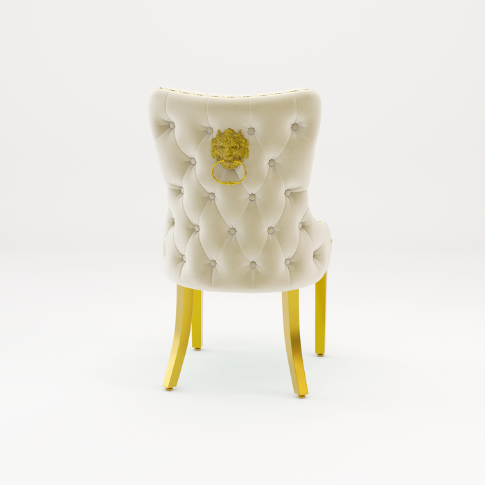 Pair of Victoria Cream Velvet Lion knocker Dining Chairs