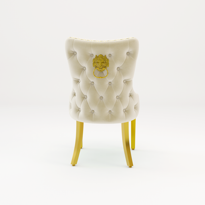 Pair of Victoria Cream Velvet Lion knocker Dining Chairs