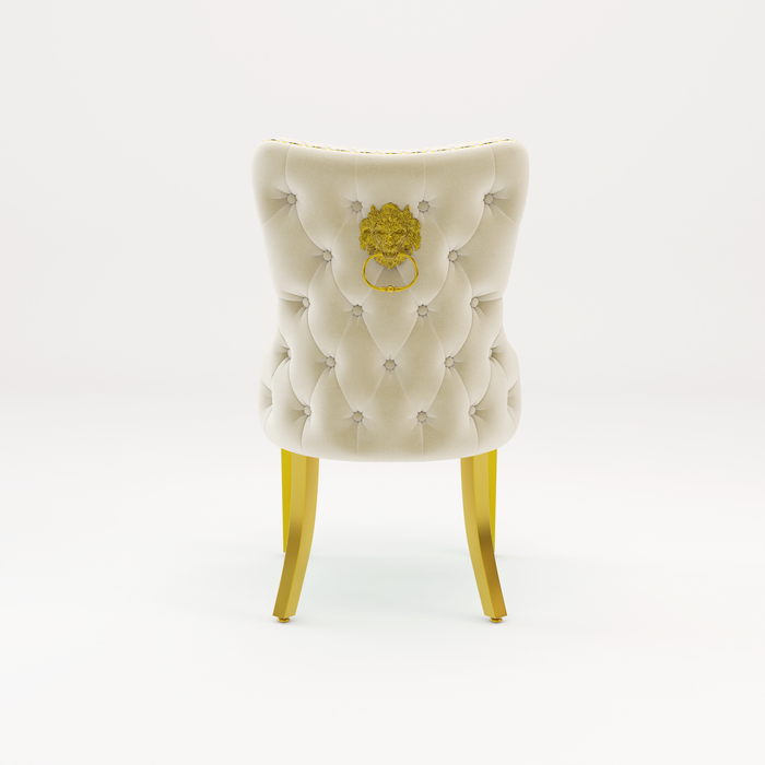 Pair of Victoria Cream Velvet Lion knocker Dining Chairs
