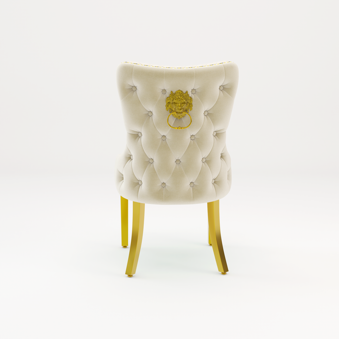 Pair of Victoria Cream Velvet Lion knocker Dining Chairs