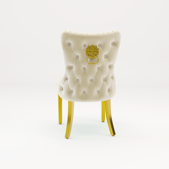 Pair of Victoria Cream Velvet Lion knocker Dining Chairs