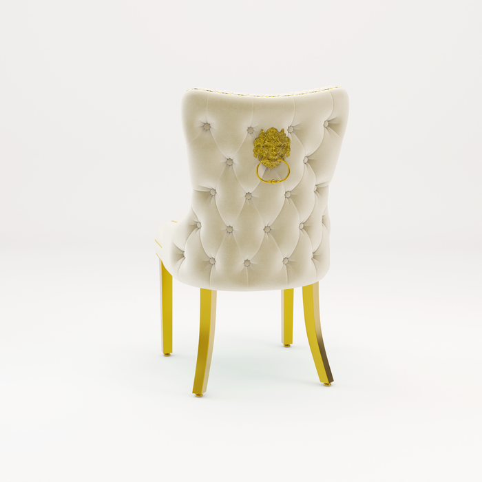 Pair of Victoria Cream Velvet Lion knocker Dining Chairs