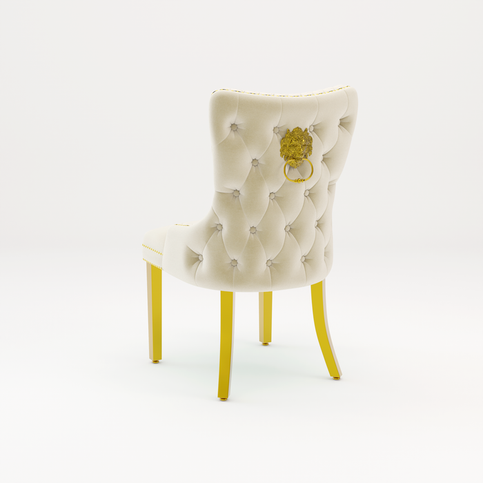 Pair of Victoria Cream Velvet Lion knocker Dining Chairs