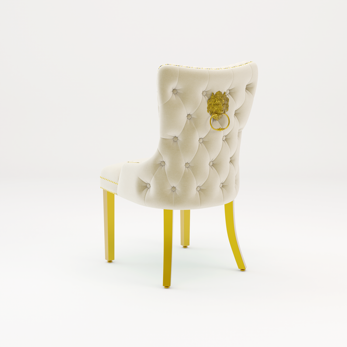 Pair of Victoria Cream Velvet Lion knocker Dining Chairs
