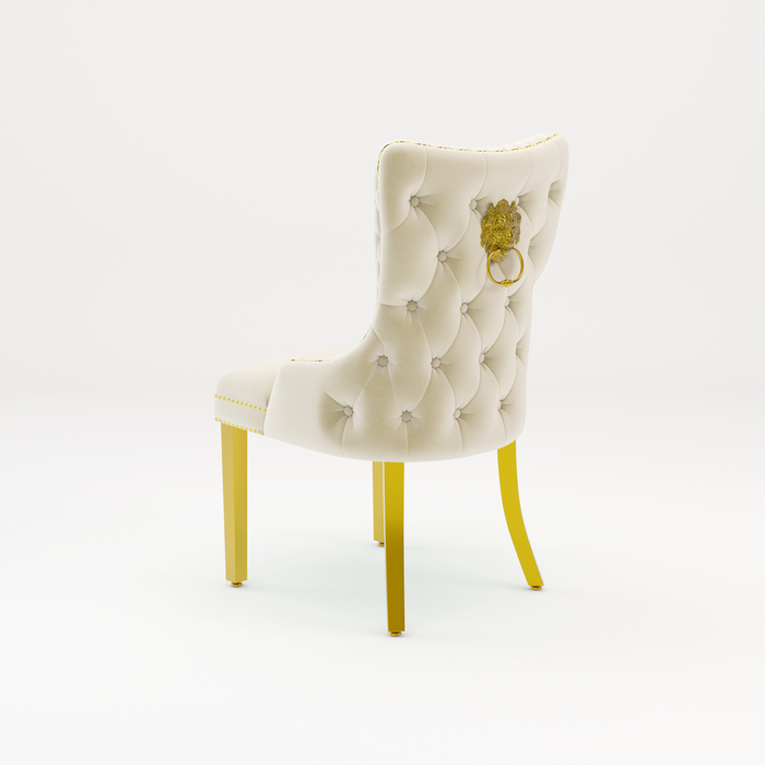 Pair of Victoria Cream Velvet Lion knocker Dining Chairs