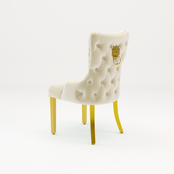 Pair of Victoria Cream Velvet Lion knocker Dining Chairs