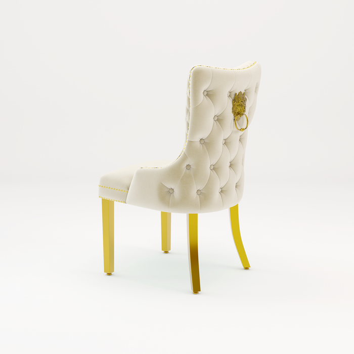 Pair of Victoria Cream Velvet Lion knocker Dining Chairs