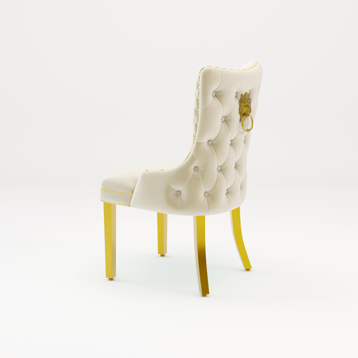 Pair of Victoria Cream Velvet Lion knocker Dining Chairs