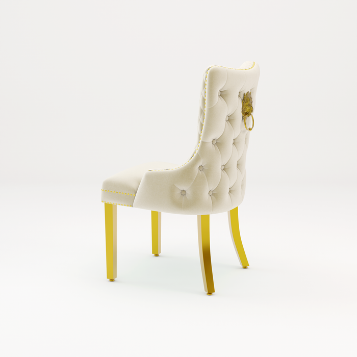 Pair of Victoria Cream Velvet Lion knocker Dining Chairs