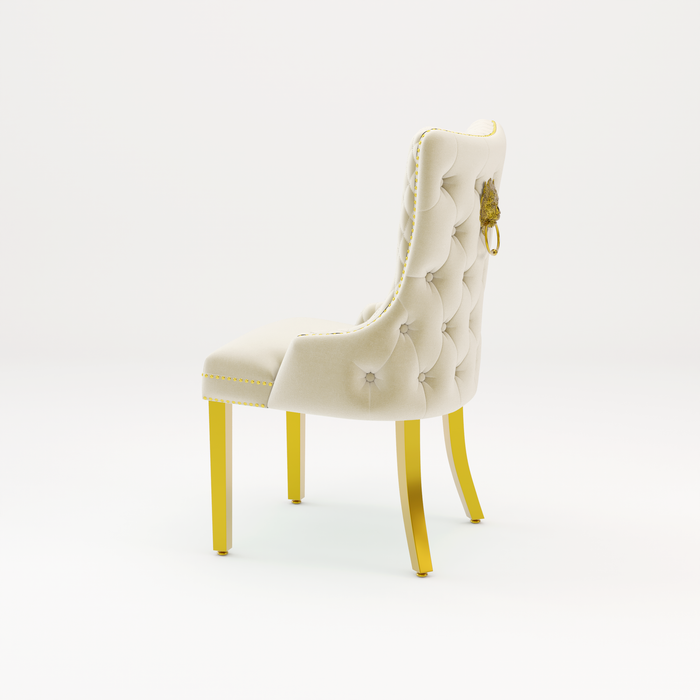 Pair of Victoria Cream Velvet Lion knocker Dining Chairs