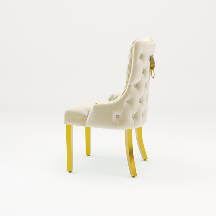 Pair of Victoria Cream Velvet Lion knocker Dining Chairs