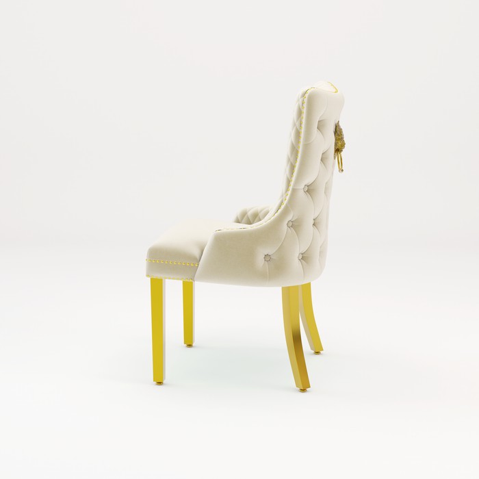 Pair of Victoria Cream Velvet Lion knocker Dining Chairs