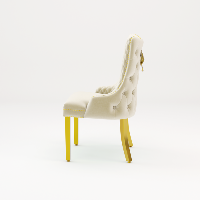Pair of Victoria Cream Velvet Lion knocker Dining Chairs