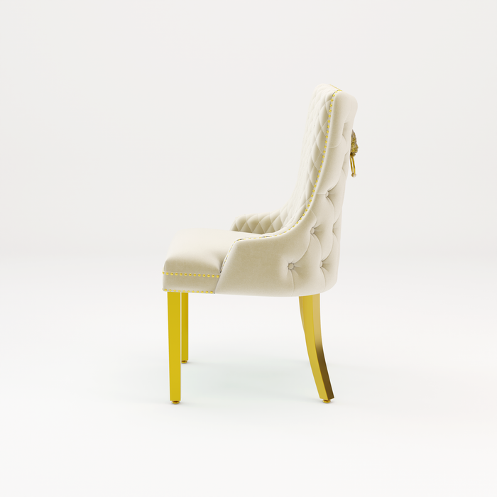 Pair of Victoria Cream Velvet Lion knocker Dining Chairs
