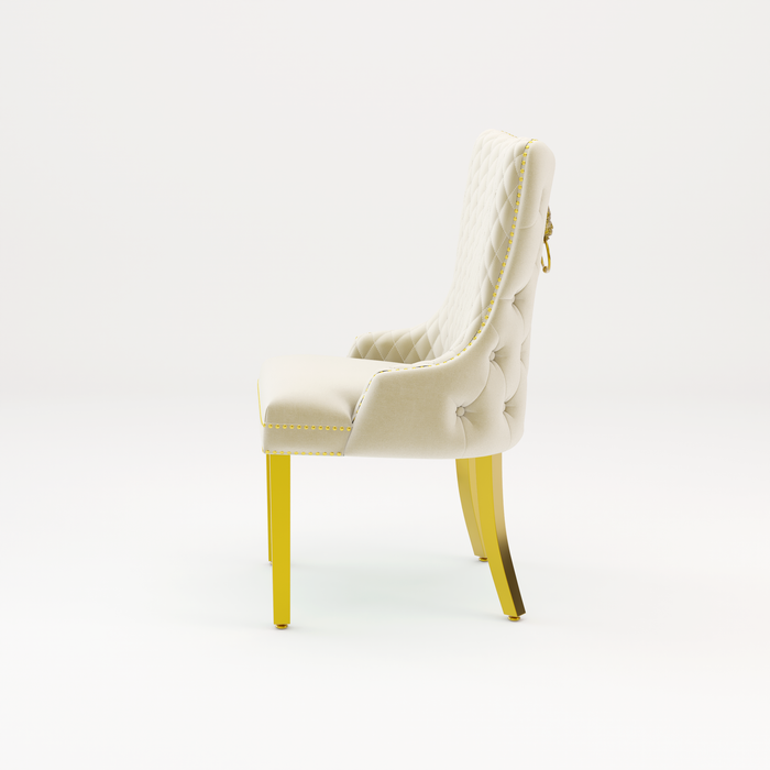 Pair of Victoria Cream Velvet Lion knocker Dining Chairs