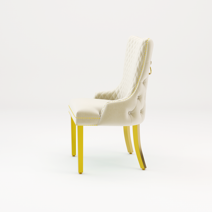 Pair of Victoria Cream Velvet Lion knocker Dining Chairs