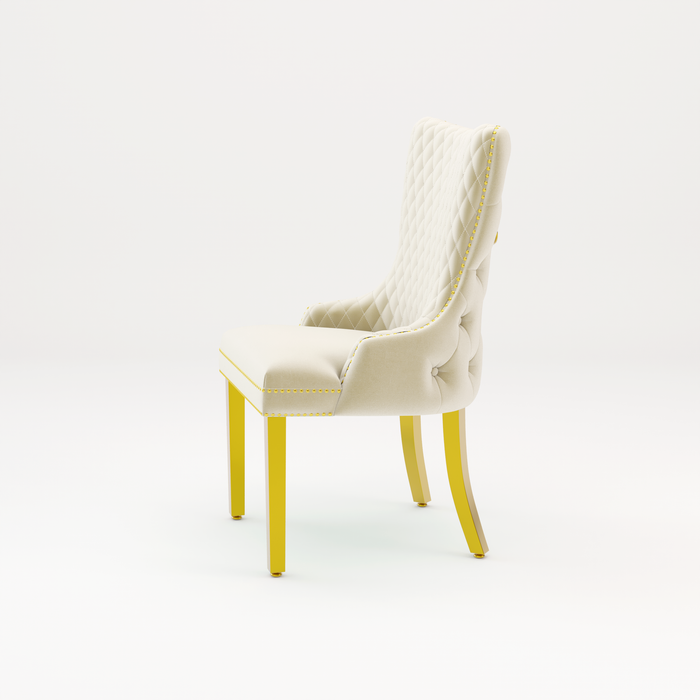 Pair of Victoria Cream Velvet Lion knocker Dining Chairs