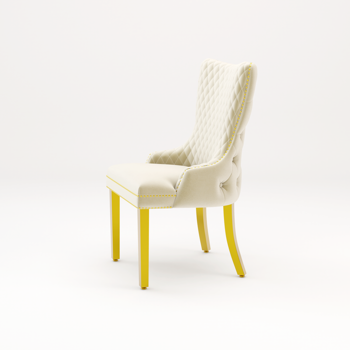 Pair of Victoria Cream Velvet Lion knocker Dining Chairs