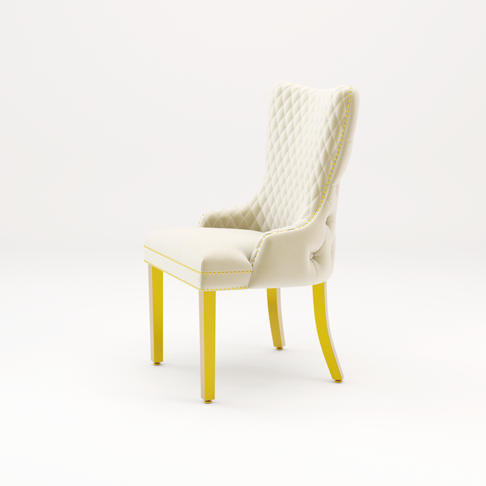 Pair of Victoria Cream Velvet Lion knocker Dining Chairs