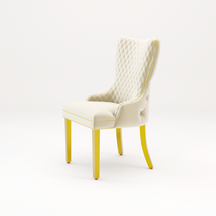 Pair of Victoria Cream Velvet Lion knocker Dining Chairs