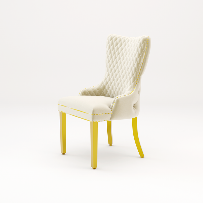 Pair of Victoria Cream Velvet Lion knocker Dining Chairs