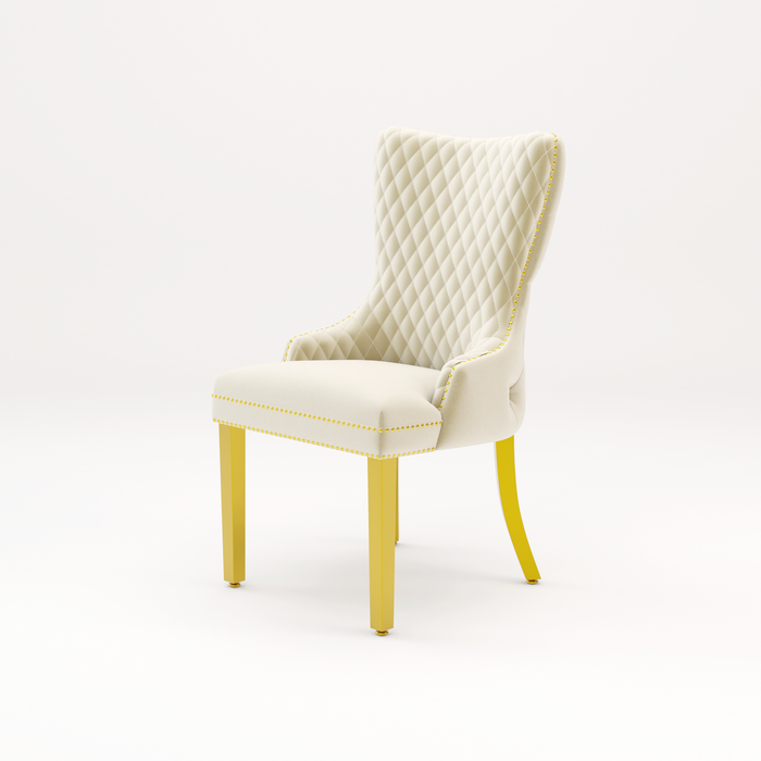 Pair of Victoria Cream Velvet Lion knocker Dining Chairs