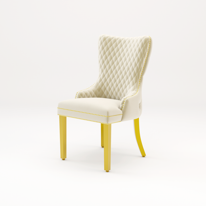 Pair of Victoria Cream Velvet Lion knocker Dining Chairs