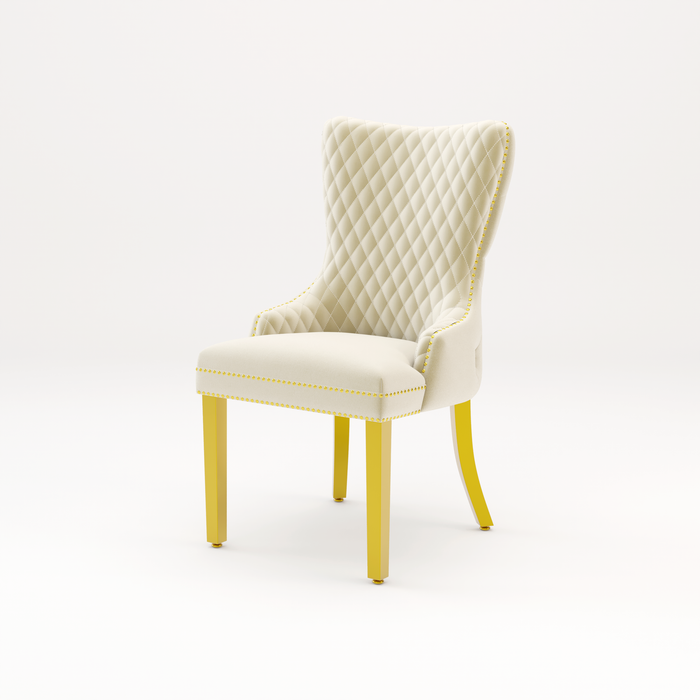 Pair of Victoria Cream Velvet Lion knocker Dining Chairs