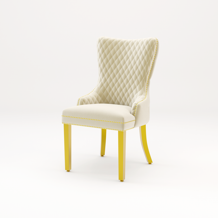 Pair of Victoria Cream Velvet Lion knocker Dining Chairs