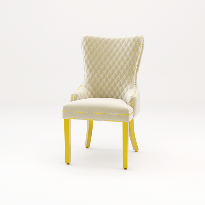 Pair of Victoria Cream Velvet Lion knocker Dining Chairs