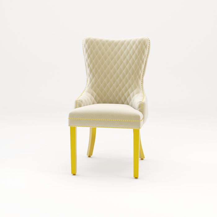 Pair of Victoria Cream Velvet Lion knocker Dining Chairs