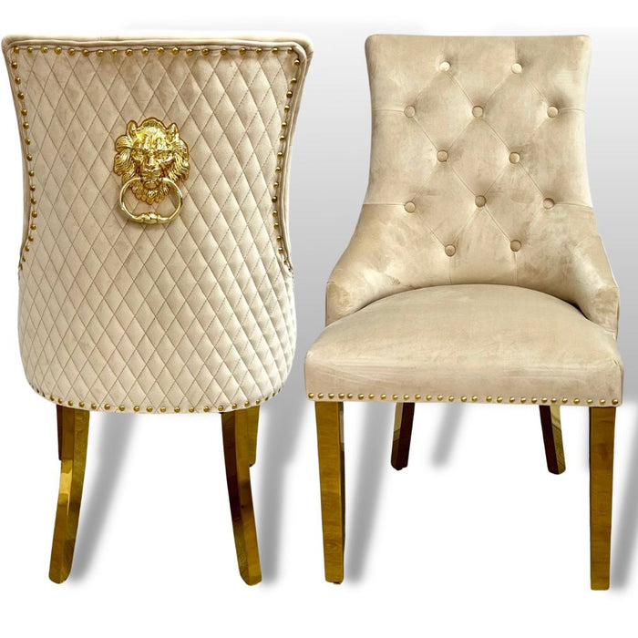 Pair of Bentley Quilted Back cream & Gold Knocker Dining Chairs