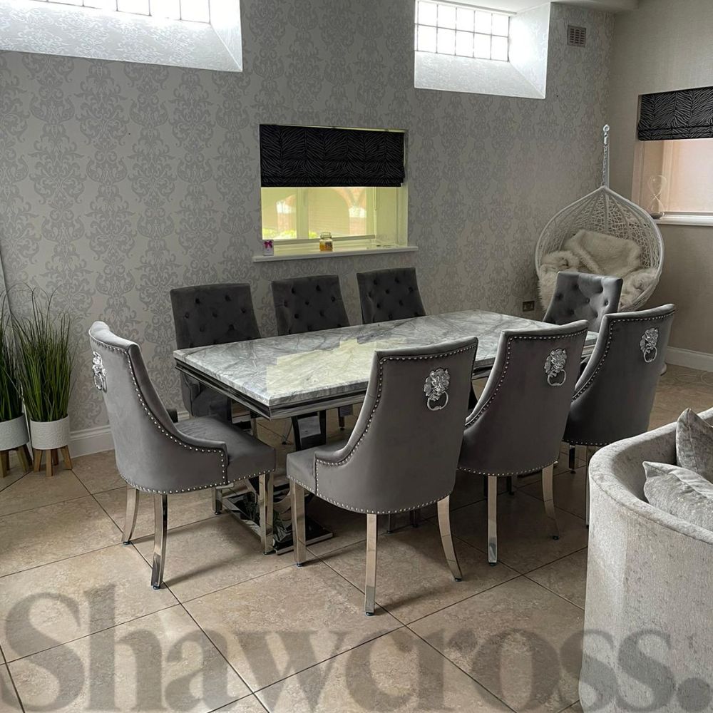 Ariana Marble 2.0M Dining Table With 6 Or 8 Knocker Dining Chairs