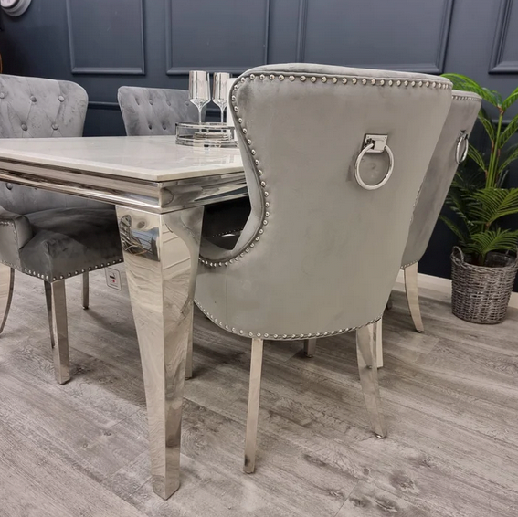 Louis Marble 1.8M Or 1.5M Dining Table And Megan Knocker Chairs