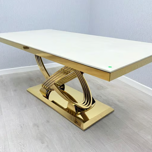 Elina Cream Marble Dining Table 1.8M in Gold