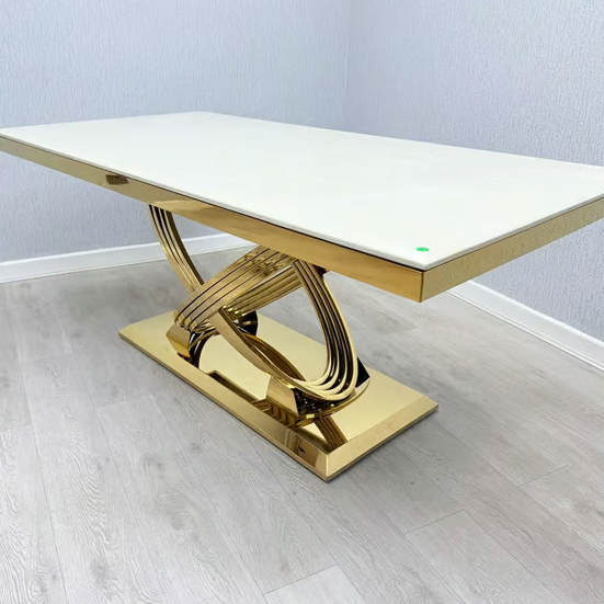 Elina Cream Marble Dining Table 1.8M in Gold