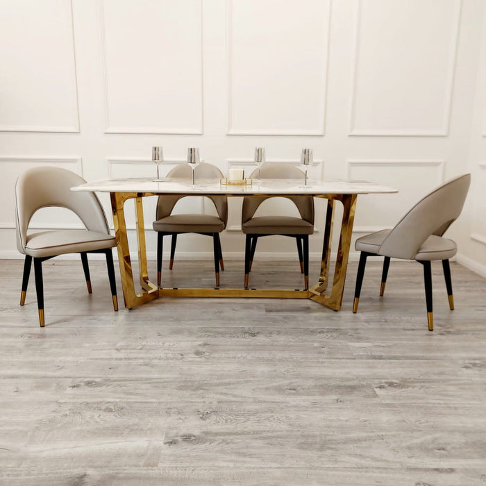 Lucian Gold 1.8m Pandora Stone Dining Table with Leather Astra Dining Chairs