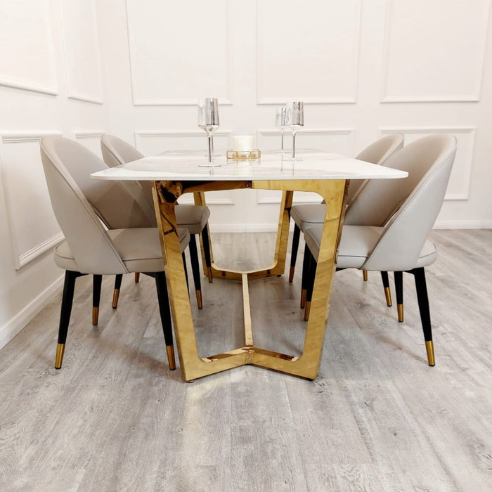 Lucian Gold 1.8m Pandora Stone Dining Table with Leather Astra Dining Chairs