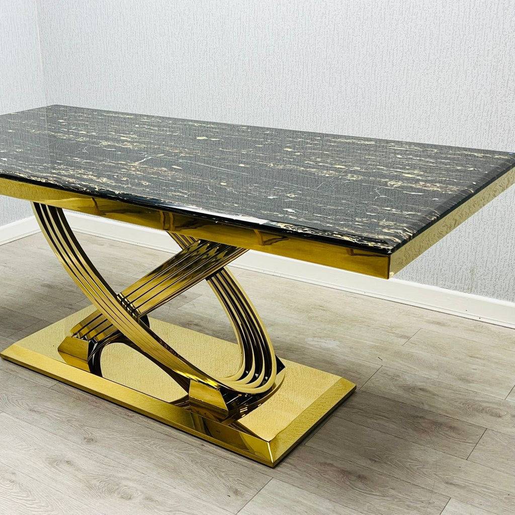 Elina Black & Gold Marble Dining Table 1.8M with gold frame