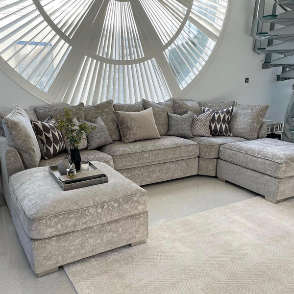 U Shape Scatter back Corner Sofa Set In Truffle Or Platinum Gre