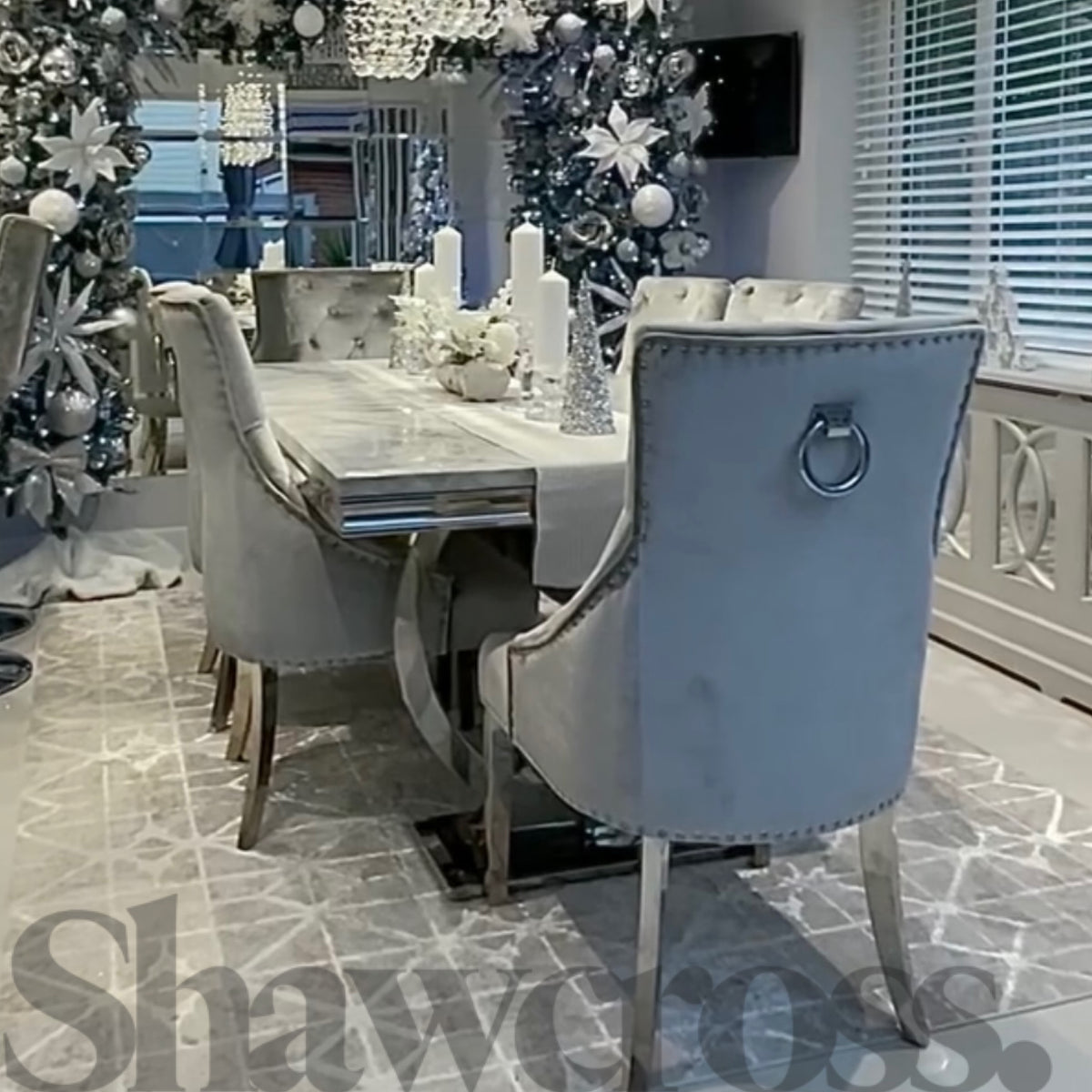 Arianna solid Marble set 1.8M Dining Table And Cheshire Plush Velvet K