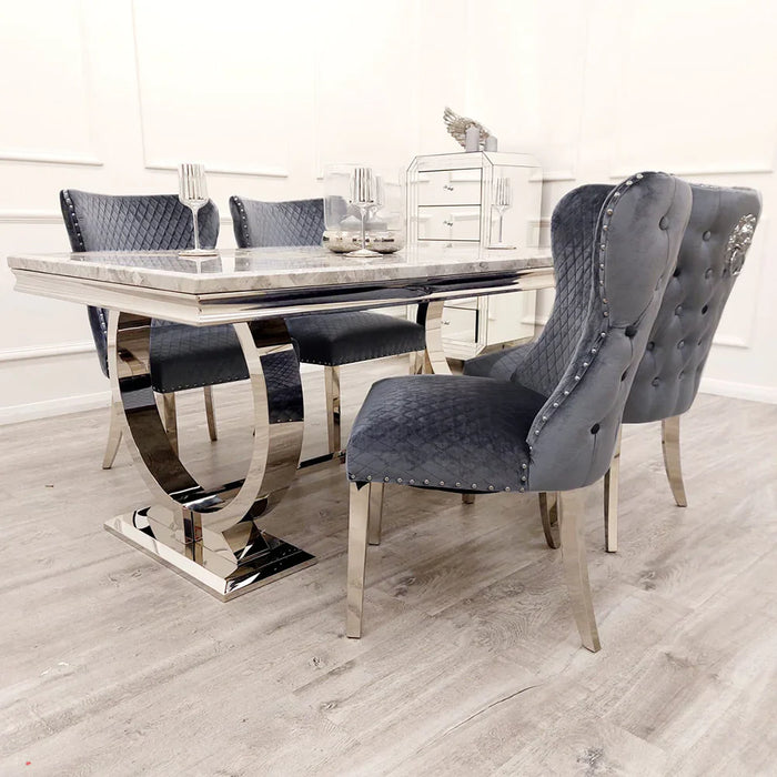 Ariana Luxury Marble Dining Set With Lewis Lion Button Back Dining Chairs