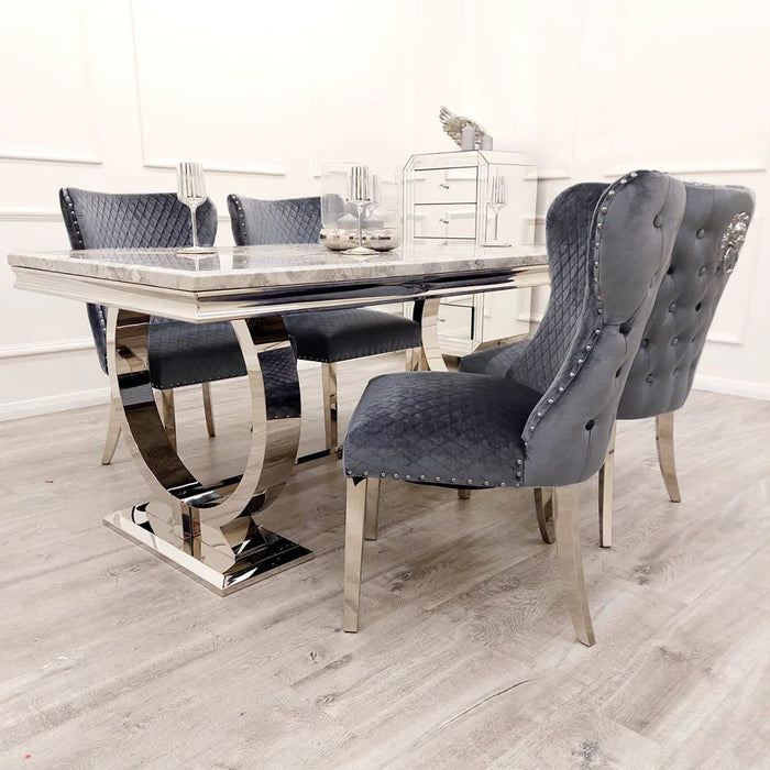 Ariana Luxury 1.8m Marble Dining Set With Lewis Lion Button Back Dining Chairs