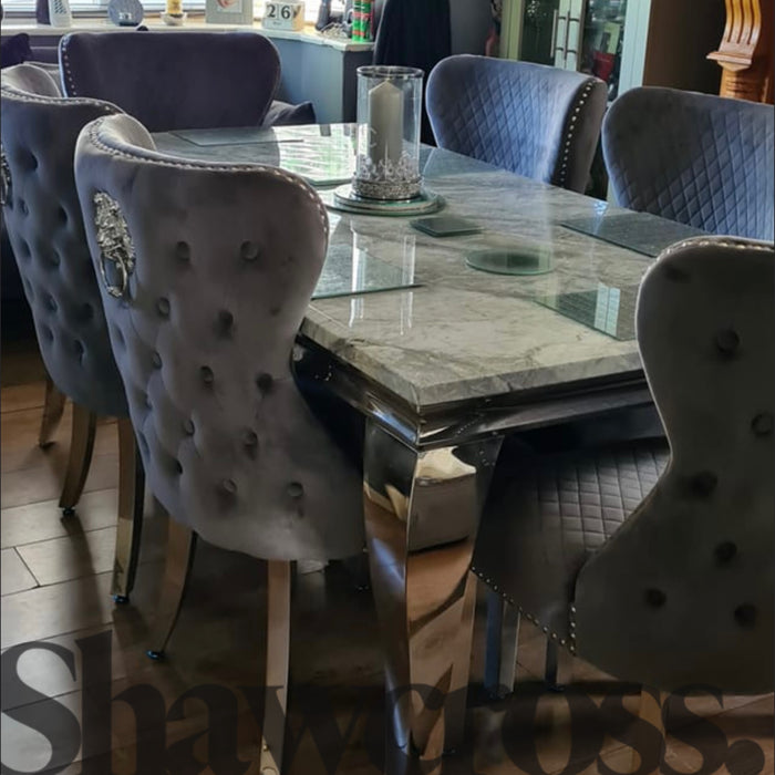 Louis Marble Dining Set With Lewis dark grey Lion Button Back Dining C