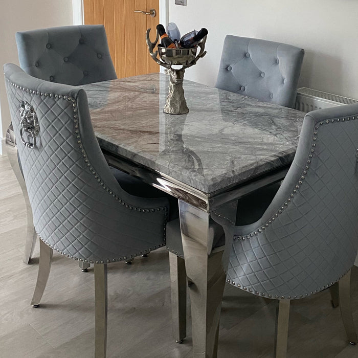 1.2M Louis Marble Dining Table & 4 Bentley Plush Velvet Chairs