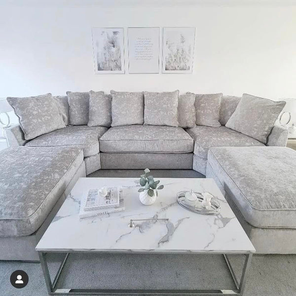 U Shape Scatter back Corner Sofa Set In Truffle Or Platinum Gre